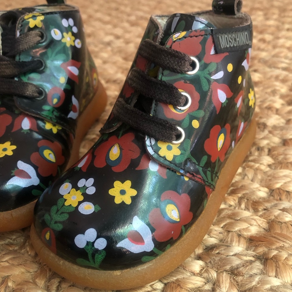 Moschino Floral Moto Bootie. Made in Italy. Size 20 or US Size 5